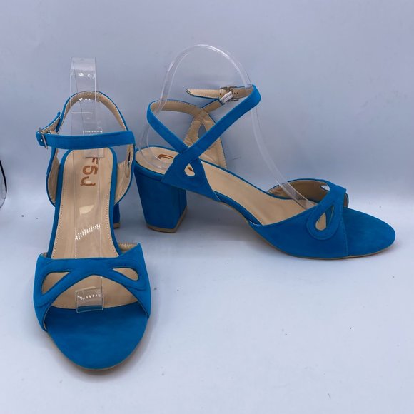 FSJ Women's Blue Ankle Strap Chunky Heel Sandal - Picture 4 of 11